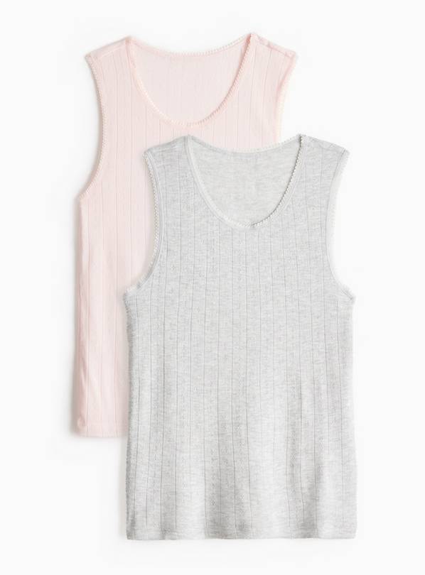 Pink & Grey Pointelle Thermal Vest Tops 2 Pack S